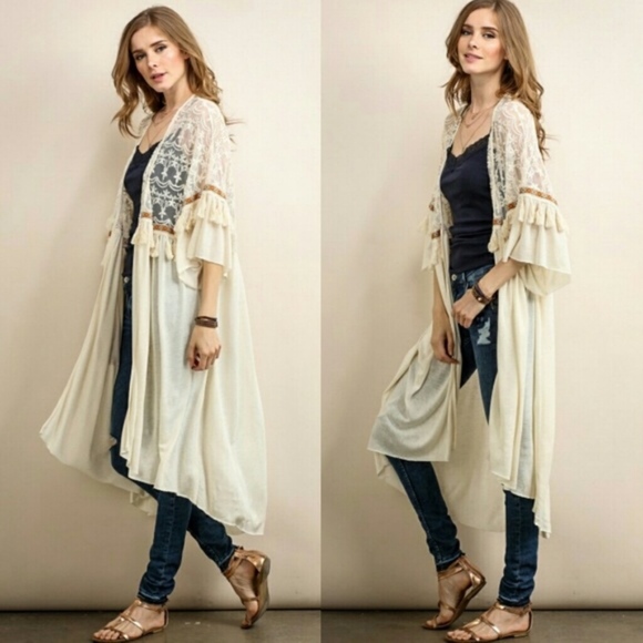 GORGEOUS Lace Kimono Wrap Duster Cardi New Boho - Picture 2 of 8